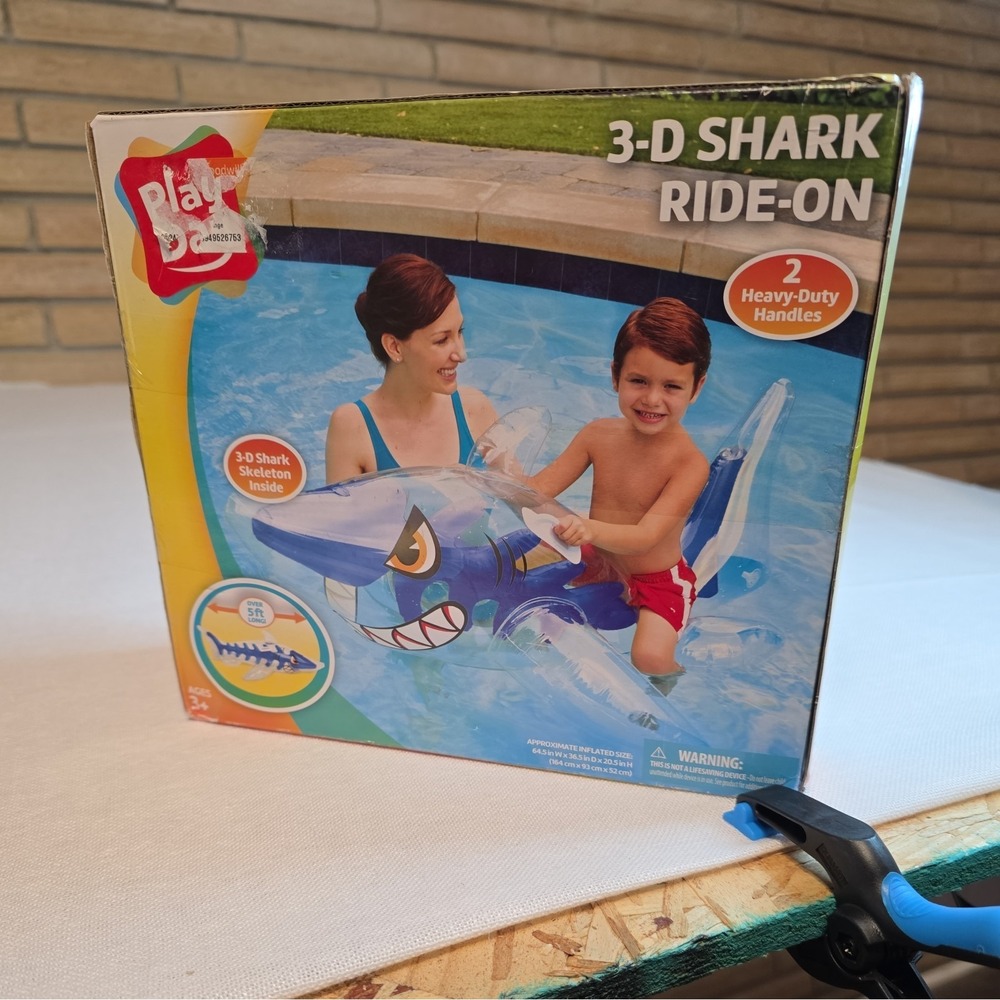 Play Day Clear Inflatable Shark Ride On Pool Rider Float NIB Blue - Picture 5 of 10